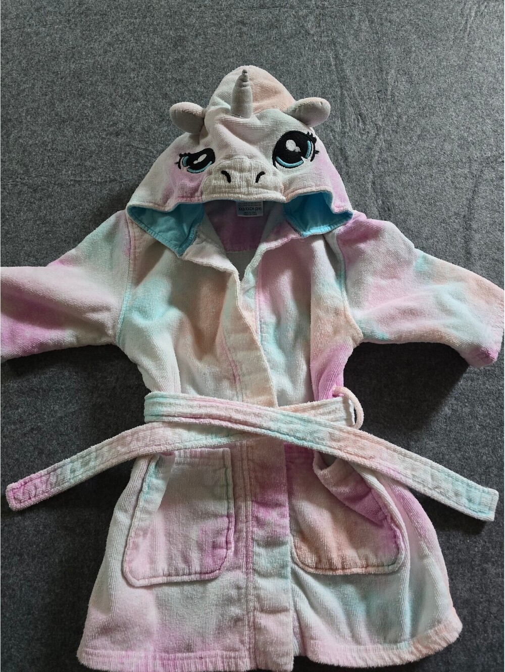 Saint Eve Kids Unicorn Hooded Bathrobe, XXS (3/4), Pastel Tie-Dye Cotton